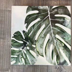 Two green palm leaves paintings 16”x16”